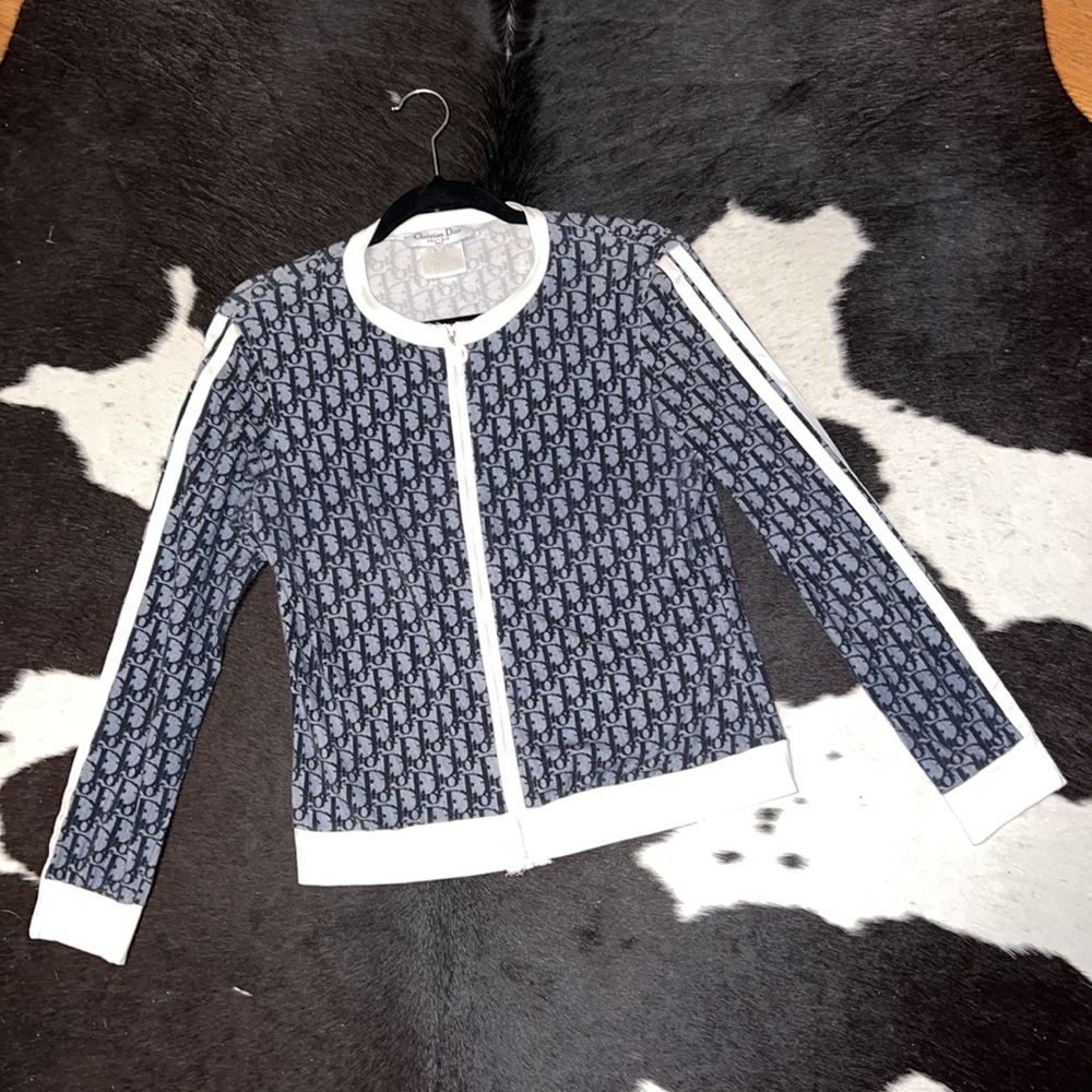 Vintage Y2K Diorissimo Trotter Monogram Zip Up Jacket Top in Navy Blue - Picture 6 of 14